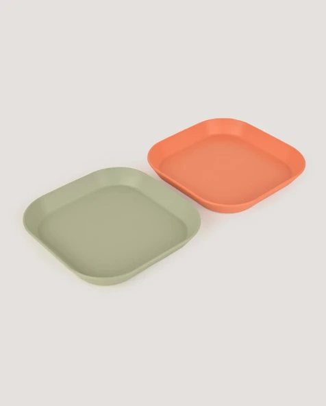 Kare Bebek Mama Tabağı 2'li Sage Green - Peach - 4
