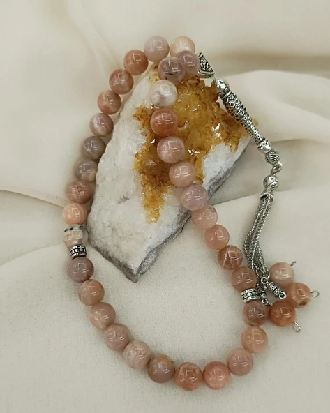 Tesbih 33 lük Güneş Taşı Doğal Taş Küre Kesim 10 mm Tespih