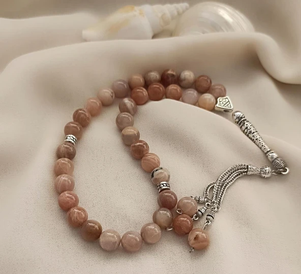 Tesbih 33 lük Güneş Taşı Doğal Taş Küre Kesim 10 mm Tespih - 6