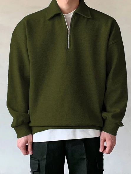 Erkek Polo Yaka Oversize Sweatshirt Yarım Fermuar Sweatshirt OVERSIZE-SWEATSHIRT - 6