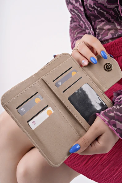 Muggo CHEKO Bozuk & Kağıt Para Bölmeli Fermuarlı Kartlık Kadın Cüzdan - 4