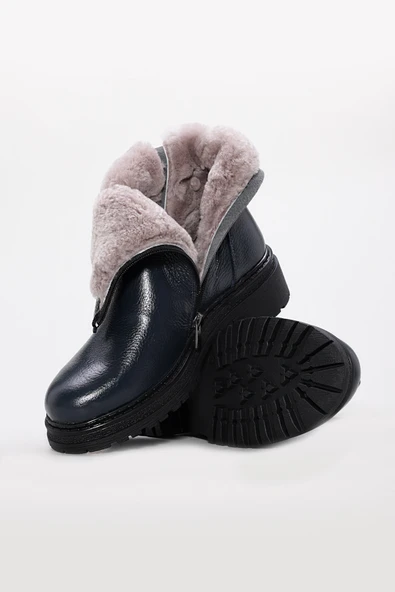 Hakiki Deri Kürklü  Kadın Kalın Taban Bot 257KZA623 - Resim 6