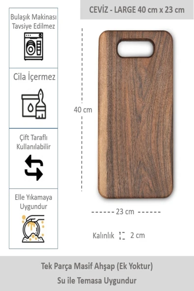 Yekpare Masif Ahşap Sunum Tahtası Kesme Tahtası Ceviz Large