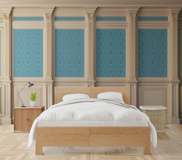 3 Boyutlu Mavi Motif Beyaz Sütun Duvar Kağıdı Baskı - 2