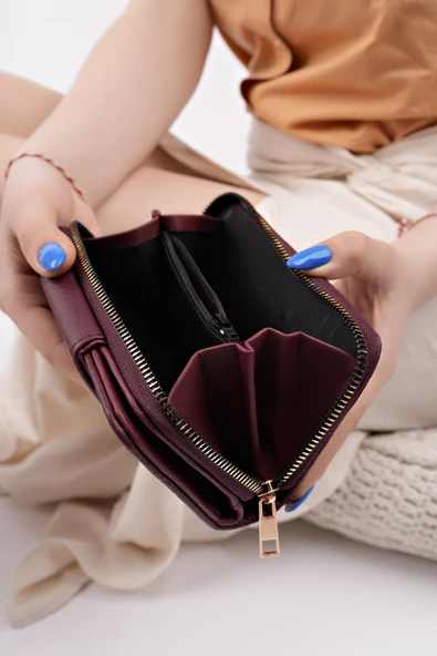 Muggo CHEKO Bozuk & Kağıt Para Bölmeli Fermuarlı Kartlık Kadın Cüzdan - 11