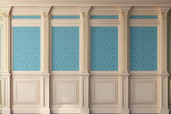 3 Boyutlu Mavi Motif Beyaz Sütun Duvar Kağıdı Baskı - 7