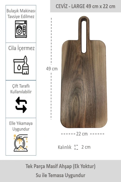 Yekpare Masif Ahşap Sunum Tahtası Kesme Tahtası Ceviz Large