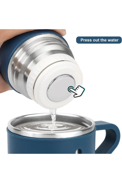 Mavi Piknik Kamp Termosu Paslanmaz Çelik 3 Bardaklı 500 Ml Vakumlu Çay Kahve Sıcak Soğuk Termos Seti - 7