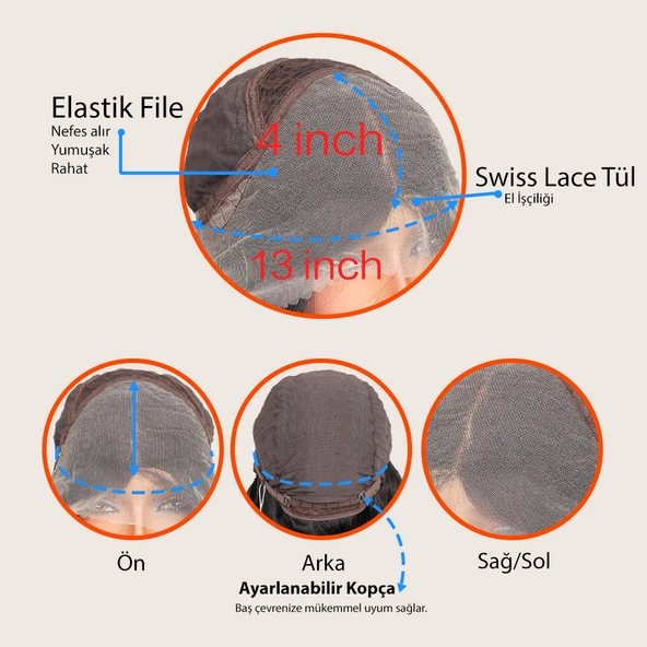 Açık Kumral Gri Ombreli Bebek Saçlı Geniş Dalgalı Fiber Sentetik Tül Peruk - Resim 6
