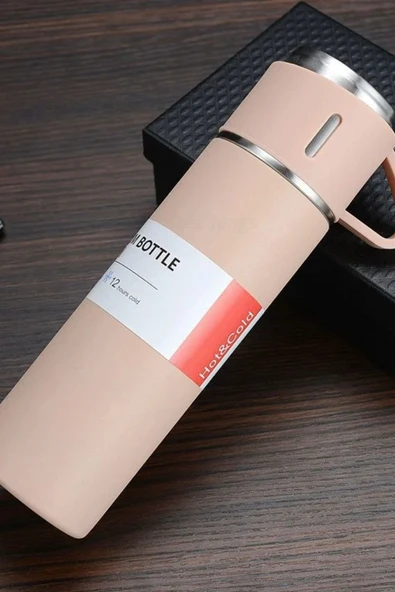 Pembe Piknik Kamp Termosu Paslanmaz Çelik 3 Bardaklı 500ML Vakumlu Çay Kahve Sıcak Soğuk Termos Seti - 5