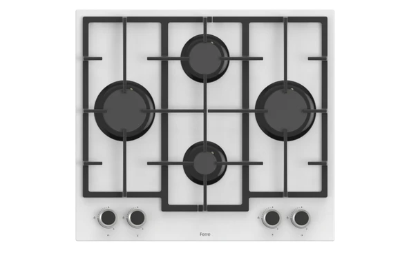 Ferre LN386 Beyaz Cam Ankastre Ocak (DÖKÜM IZGARA) ürün görseli 1