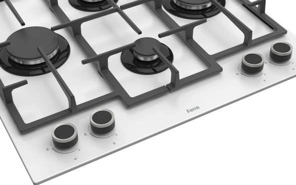 Ferre LN386 Beyaz Cam Ankastre Ocak (DÖKÜM IZGARA) - Resim 5