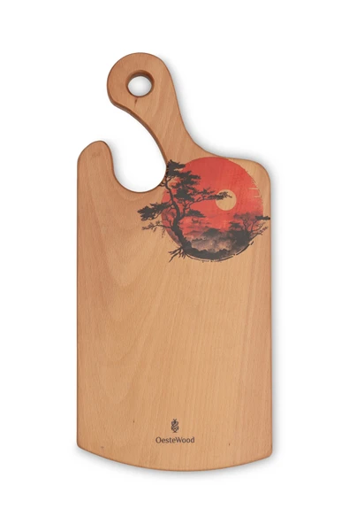 Yekpare Masif Ahşap Sunum Tahtası Kesme Tahtası Desenli Kayın Large - 4