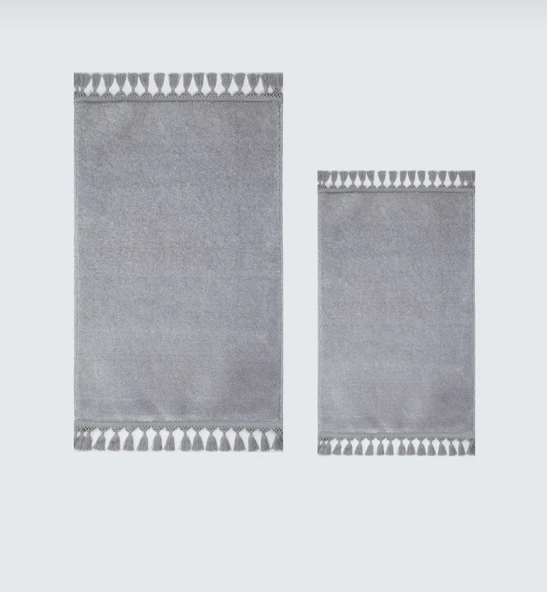 Simirna Ponpon Saçaklı Peluş Yıkanabilir Kaymaz Banyo Paspası 2'li Klozet Takımı Gri - 5