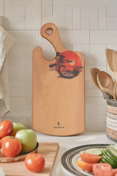 Yekpare Masif Ahşap Sunum Tahtası Kesme Tahtası Desenli Kayın Large - 2