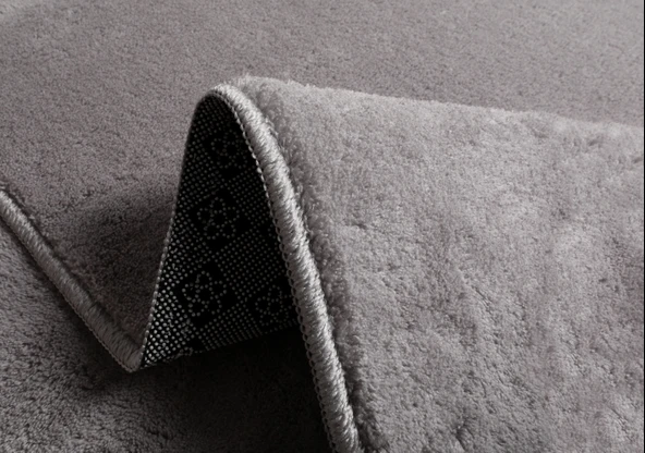 Simirna Ponpon Saçaklı Peluş Yıkanabilir Kaymaz Banyo Paspası 2'li Klozet Takımı Gri - 3