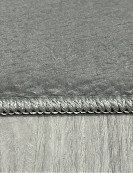 Simirna Ponpon Saçaklı Peluş Yıkanabilir Kaymaz Banyo Paspası 2'li Klozet Takımı Gri - 4