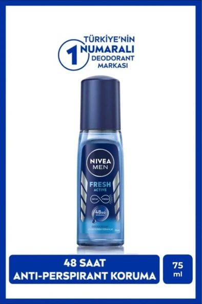 NIVEA Men Erkek Pump Sprey Deodorant Fresh Active 75ml, Ter Ve Ter Kokusuna Karşı 48 Saat Koruma