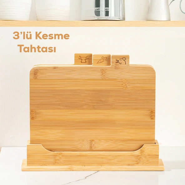 Porsima 16668 Piero Bambu 3'lü Standlı Kesme Tahtası Kesim Panosu - Resim 7
