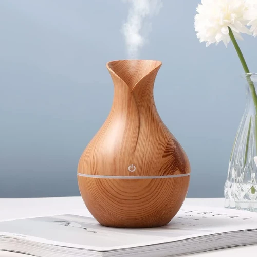 Şık LED Işıklı, Tahta Desenli, Dekoratif Hava Nemlendirici ve Aromatik Buhar Difüzörü - 3