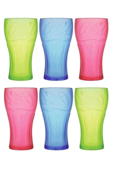 96709 3 Renk 6 Adet 350cc Cam Coca Cola Meşrubat Ice Tea Bardağı M2