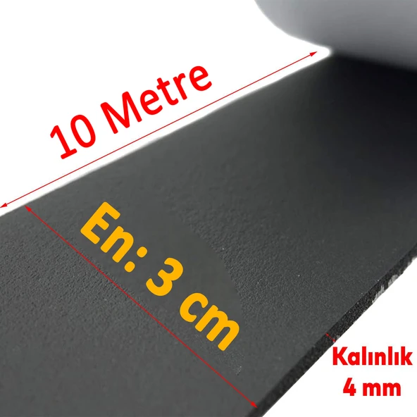 Araç Oto Ses Isı Yalıtım İzolasyon Bandı Yapışkanlı Bant Epidyen Sünger En 30 mm Kalın 4 mm 10 Metre - 4