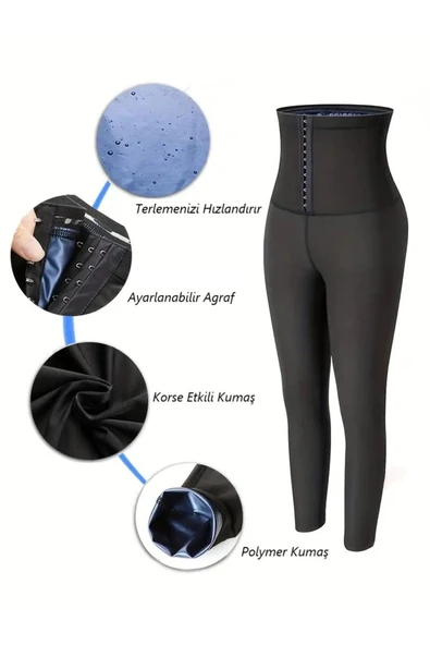 Sauna-Tayt Iki Beden Incelten Vücut Şekillendiren Zayıflatan Yağ Yakan Beli Agraflı Korse Tayt