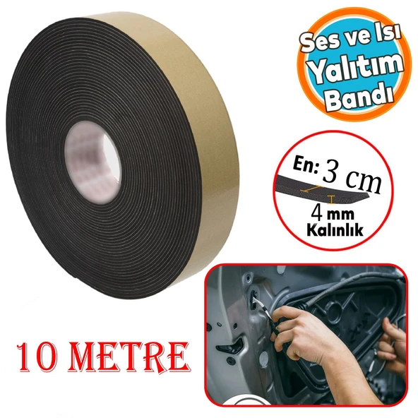 Araç Oto Ses Isı Yalıtım İzolasyon Bandı Yapışkanlı Bant Epidyen Sünger En 30 mm Kalın 4 mm 10 Metre