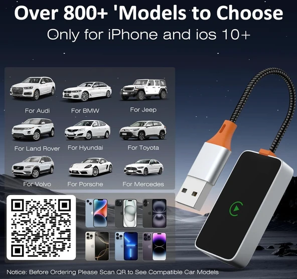 2 in 1 Kablosuz CarPlay ve Android Auto Adaptörü | Android 11+ & iOS 10+ Uyumlu