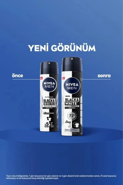 NIVEA MEN Erkek Sprey Deodorant Black&White Invisible Original 150ml, 72 Saat Anti-perspirant Ter Koruması - Resim 2