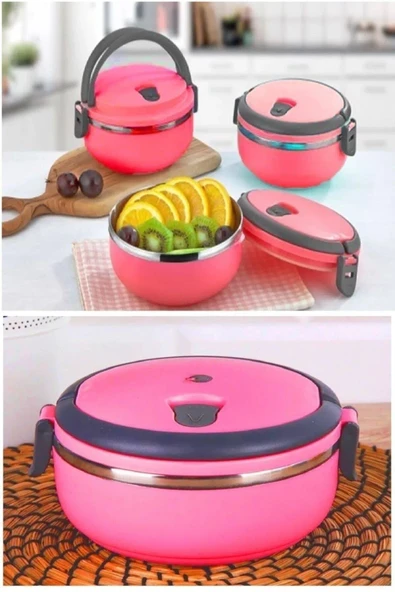 2'Li Sızdırmaz Yemek Termosu Sefer Tası Saklama Kabı 0,75 Lt, Açık Pembe / Gri (Teşhir)