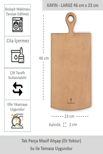 Yekpare Masif Ahşap Sunum Tahtası Kesme Tahtası Kayın Large