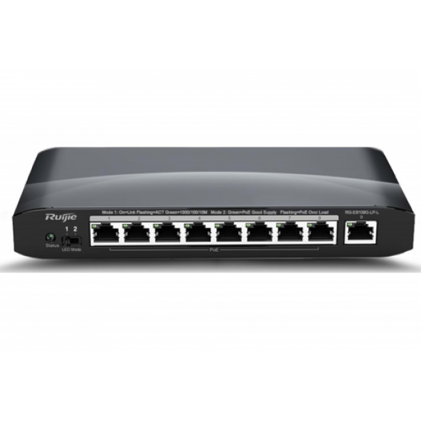 RUIJIE REYEE RG-ES109G-LP-L 9 Port GigaBit , 8X PoE , 54W RUIJIE Colud Yönetilebilir Switch  Metal Kasa