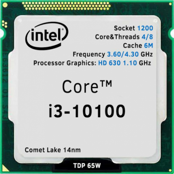 INTEL i3-10100 4 Core, 3.60Ghz, 6Mb, 65W, LGA1200 10.Nesil, TRAY, (Grafik Kart VAR, Fan YOK) - 2