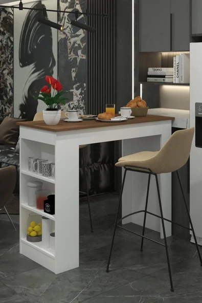 Dekorfim Amsterdam Bar Masası 3 Raflı Yüksek Mutfak Yemek Masası - Resim 2