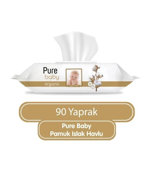 Pure Baby Organik Pamuklu Bebek Islak Havlu 90 Yaprak