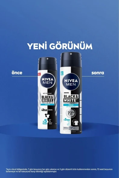 NIVEA Men Erkek Sprey Deodorant Black&white Invisible Fresh 150ml, 72 Saat Anti-perspirant Ter Koruması - Resim 2