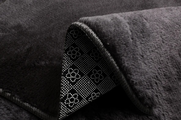 Simirna Ponpon Saçaklı Peluş Yıkanabilir Kaymaz Banyo Paspası 2'li Klozet Takımı Antrasit - 3