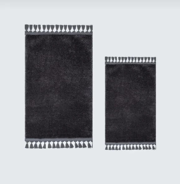 Simirna Ponpon Saçaklı Peluş Yıkanabilir Kaymaz Banyo Paspası 2'li Klozet Takımı Antrasit - 5