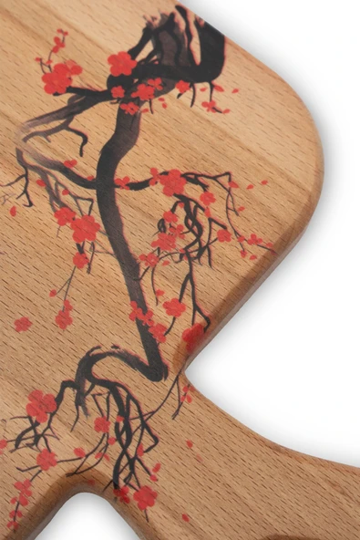 Yekpare Masif Ahşap Sunum Tahtası Kesme Tahtası Desenli Kayın Large - 3