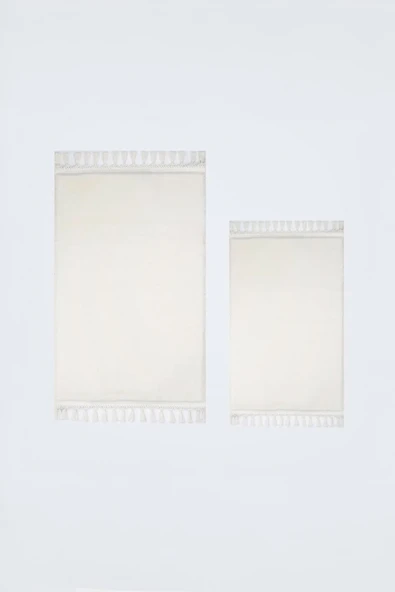 Simirna Ponpon Saçaklı Peluş Yıkanabilir Kaymaz Banyo Paspası 2'li Klozet Takımı Krem - 5