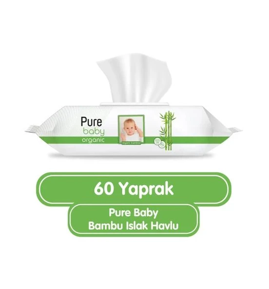 Pure Baby Organik Bambu Özlü Bebek Islak Havlu 60 Yaprak