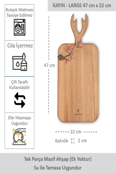Yekpare Masif Ahşap Sunum Tahtası Kesme Tahtası Desenli Kayın Large