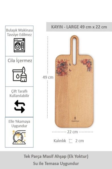 Yekpare Masif Ahşap Sunum Tahtası Kesme Tahtası Desenli Kayın Large