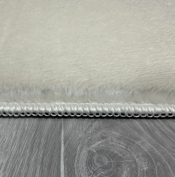 Simirna Ponpon Saçaklı Peluş Yıkanabilir Kaymaz Banyo Paspası 2'li Klozet Takımı Krem - 3