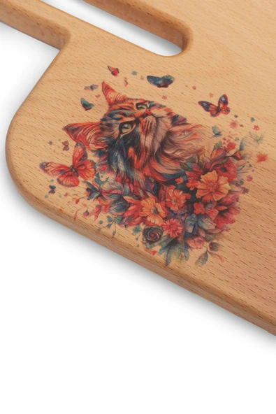 Yekpare Masif Ahşap Sunum Tahtası Kesme Tahtası Desenli Kayın Large - 3