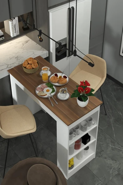 Dekorfim Amsterdam Bar Masası 3 Raflı Yüksek Mutfak Yemek Masası - Resim 3