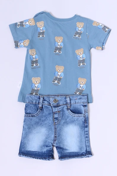 ERKEK BEBEK ŞORTLU TAKIM KOT ŞORTLU ÇITÇIT DETAYLI BASKILI B26 - 9