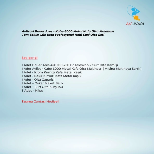 Avlivari Bauer Ares - Kube 6000 Metal Kafa Olta Makinası Tam Takım Lüx Usta Profesyonel Hobi Surf Olta Seti - 2