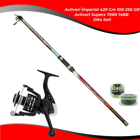 Captain İmperial 420 100-250 Gr Olta Kamışı - Avlivari Superx 7000 14BB Metal Olta Makinası Tam Takım Olta Seti